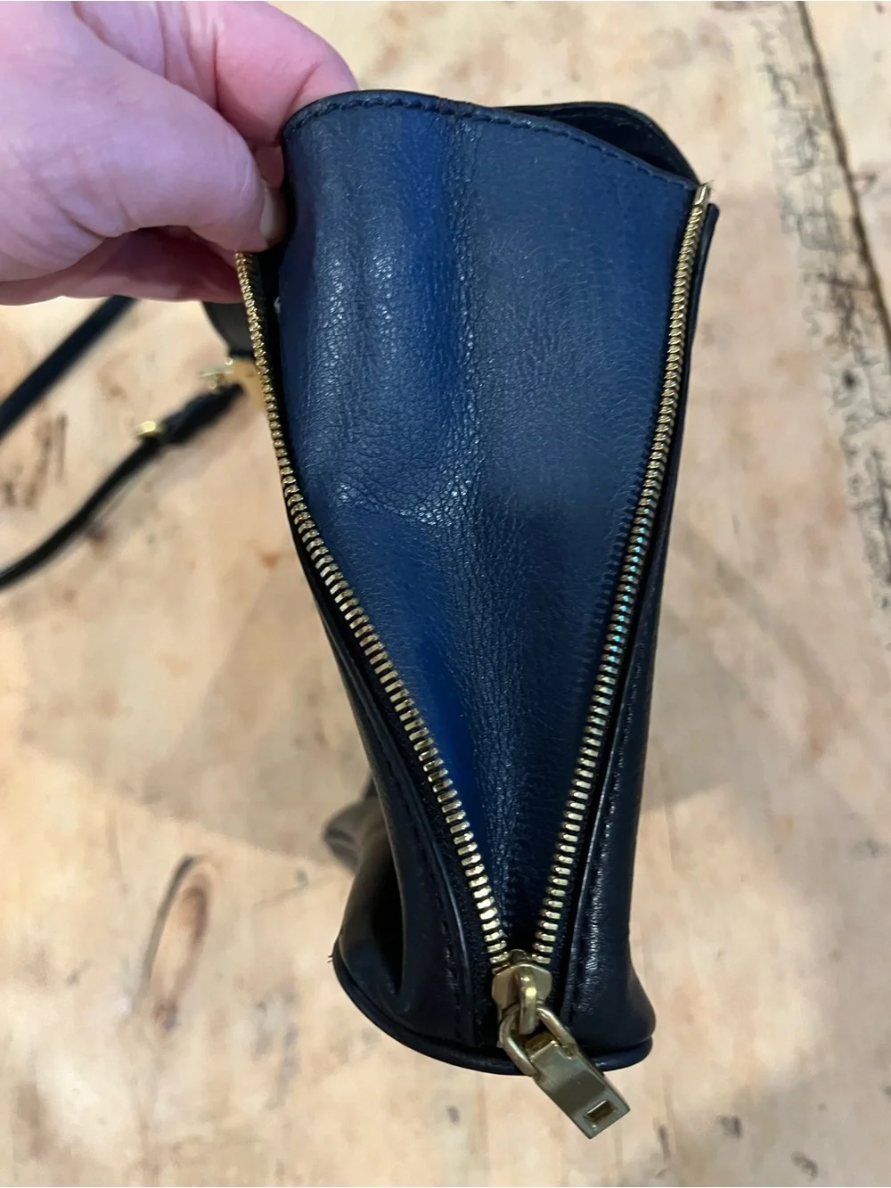 J. Crew Classic Black and  Navy Leather Crossbody Bag with Gold Hardware